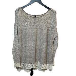 Free People Womens S Haiku Sweater Knit Crochet Trim Beige Ivory BOHO